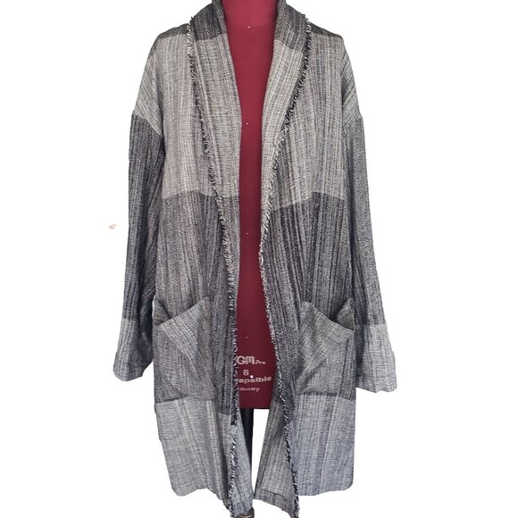 Eileen Fisher Jackets & Blazers - Eileen Fisher Jacket Cardigan Black White Color Block Shawl Collar Pockets Large